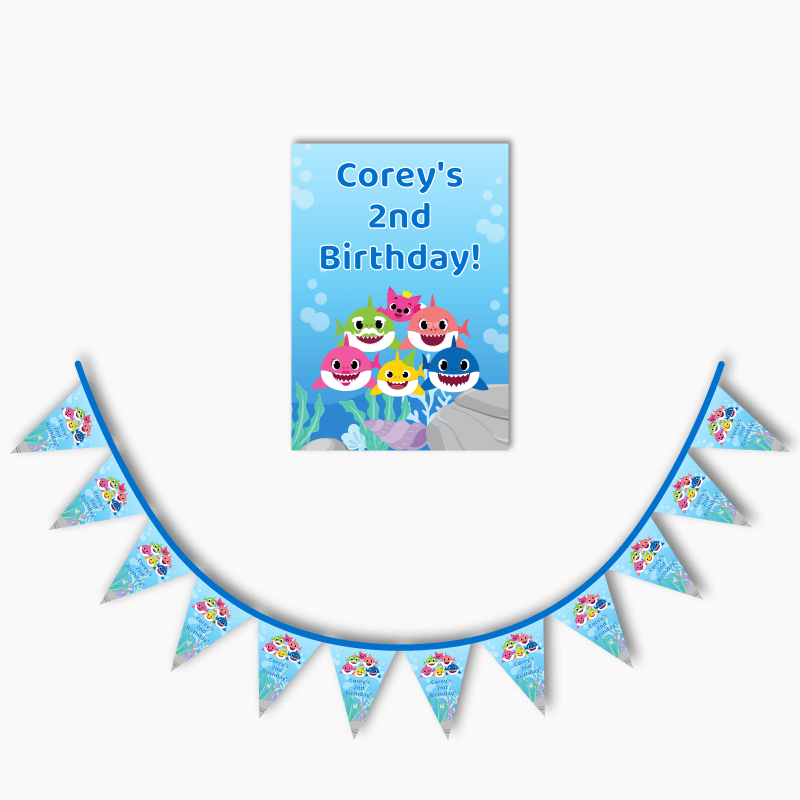 Personalised Baby Shark Party Poster & Bunting Combo