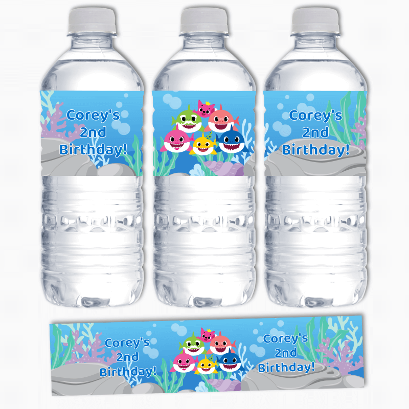 Personalised Baby Shark Birthday Party Water Bottle Labels