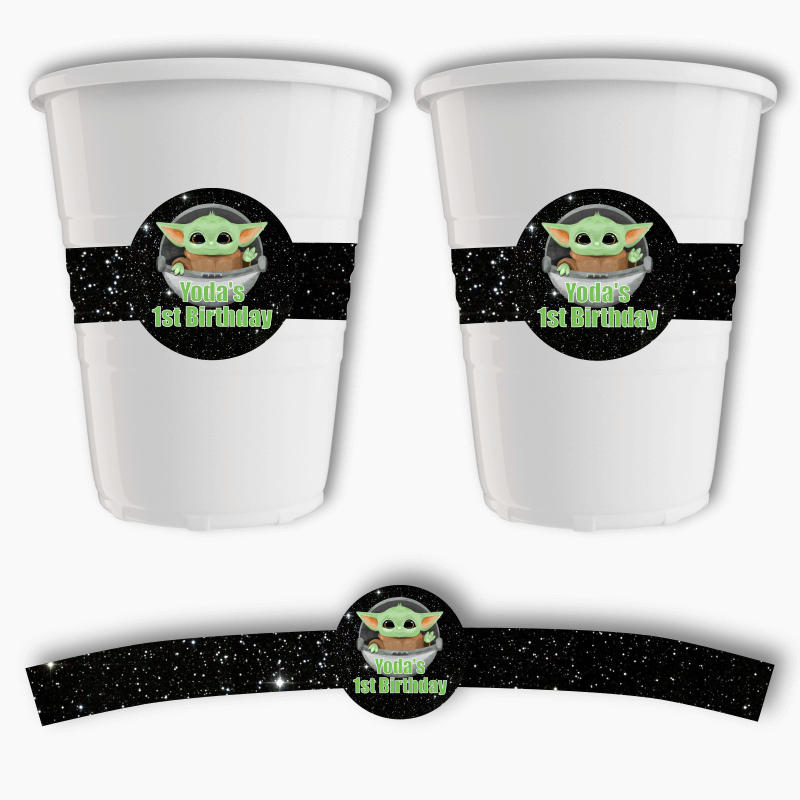 Personalised Baby Yoda Birthday Party Cup Stickers