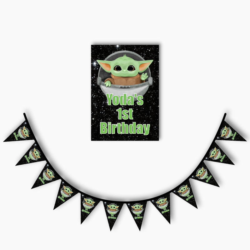 Personalised Baby Yoda Party Poster & Bunting Combo