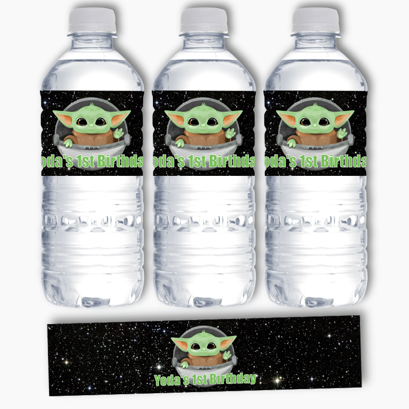 Personalised Baby Yoda Birthday Party Water Bottle Labels