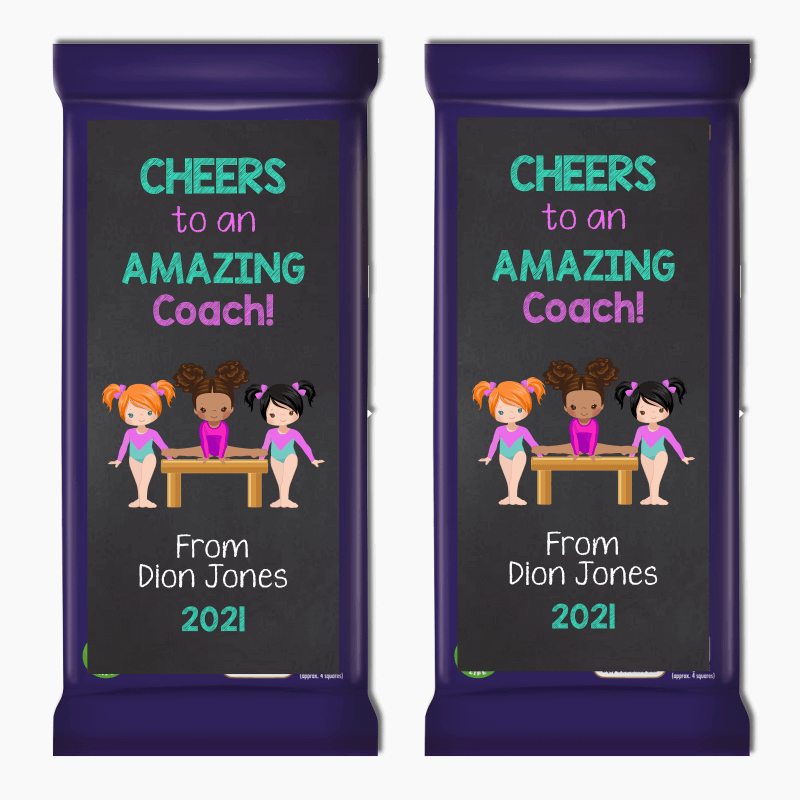 Custom Balance Bar Gymnastics Coach Gift Cadbury Chocolate Labels