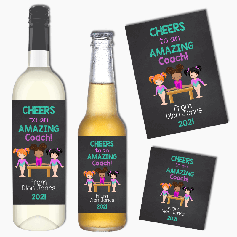 Personalised Balance Bar Gymnastics Coach Gift Wine & Beer Labels