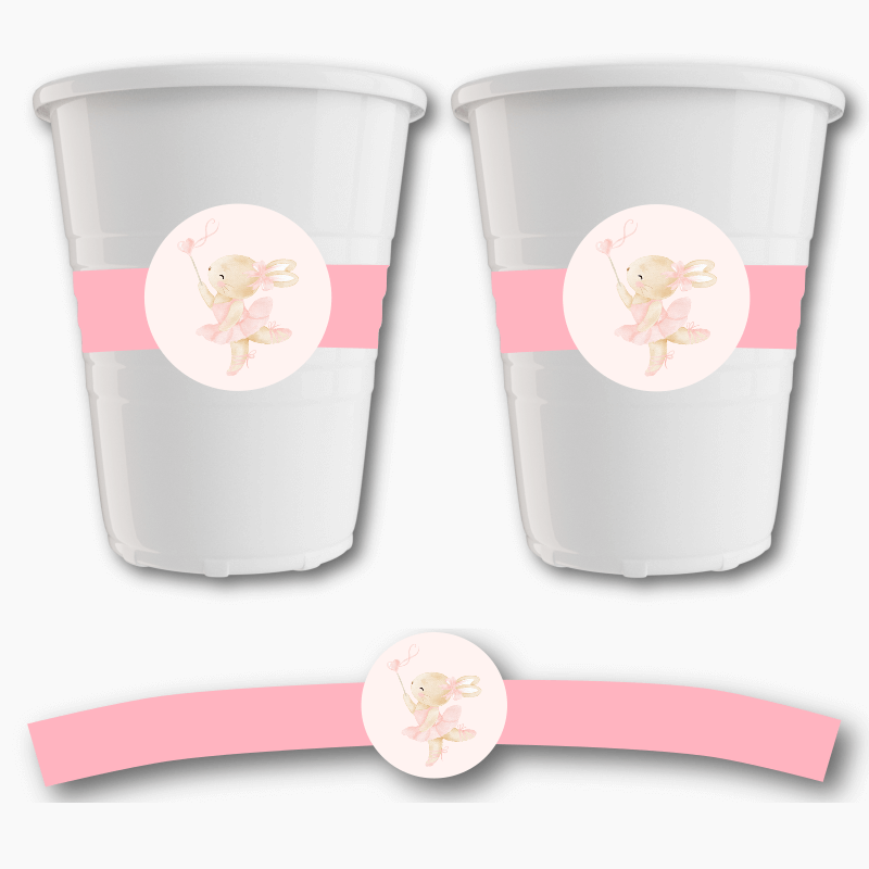 Ballet Bunny Birthday Party Cup Stickers