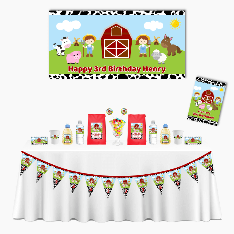Personalised Cowprint Barnyard Animals Deluxe Birthday Party Decorations Pack