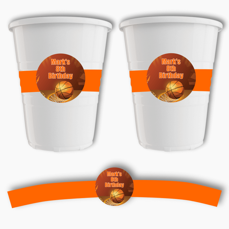 Personalised Basketball Birthday Party Cup Stickers