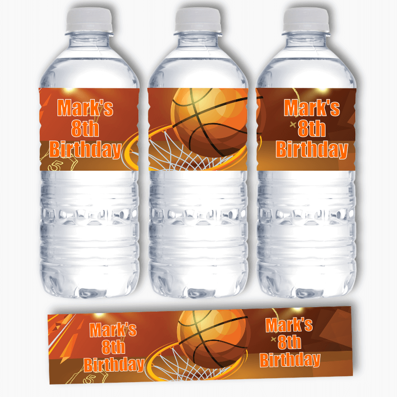 Personalised Basketball Birthday Party Water Bottle Labels