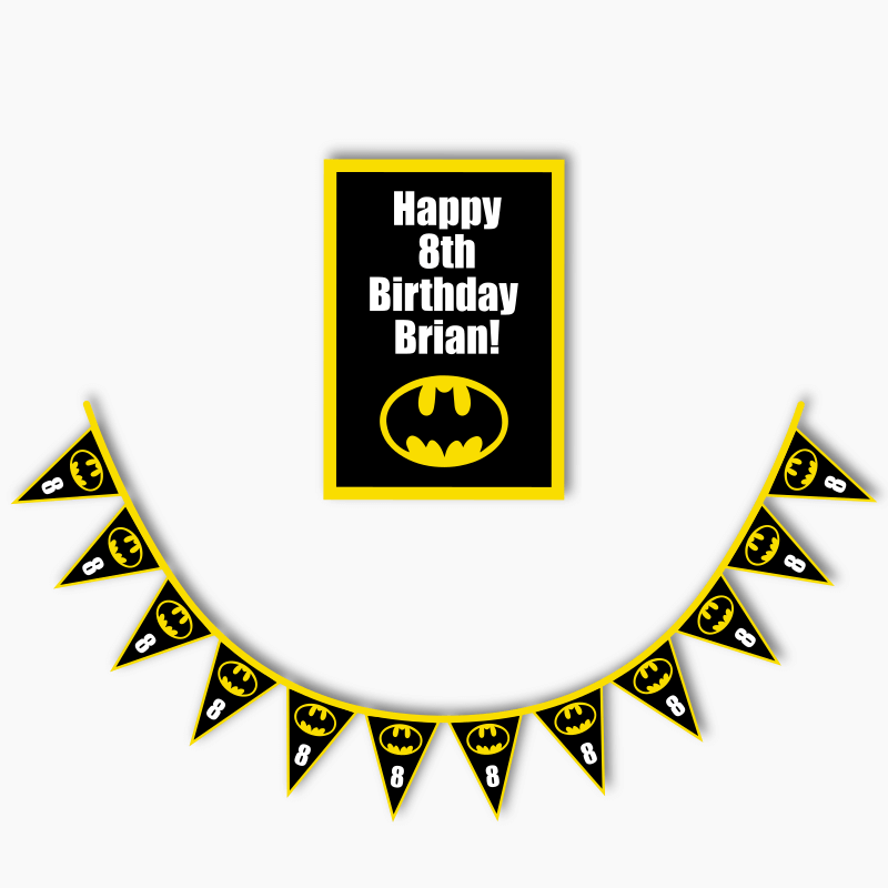 Personalised Batman Logo Party Poster &amp; Bunting Combo