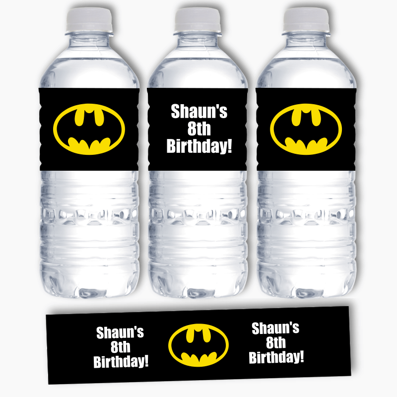 Personalised Batman Logo Party Water Labels