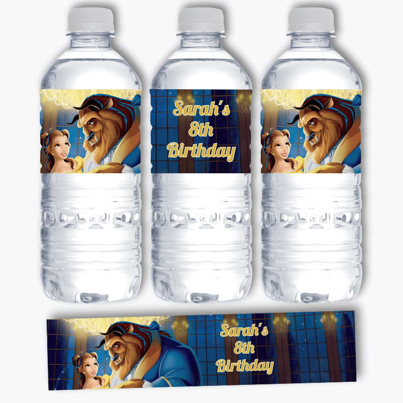 Personalised Beauty and the Beast Party Water Labels