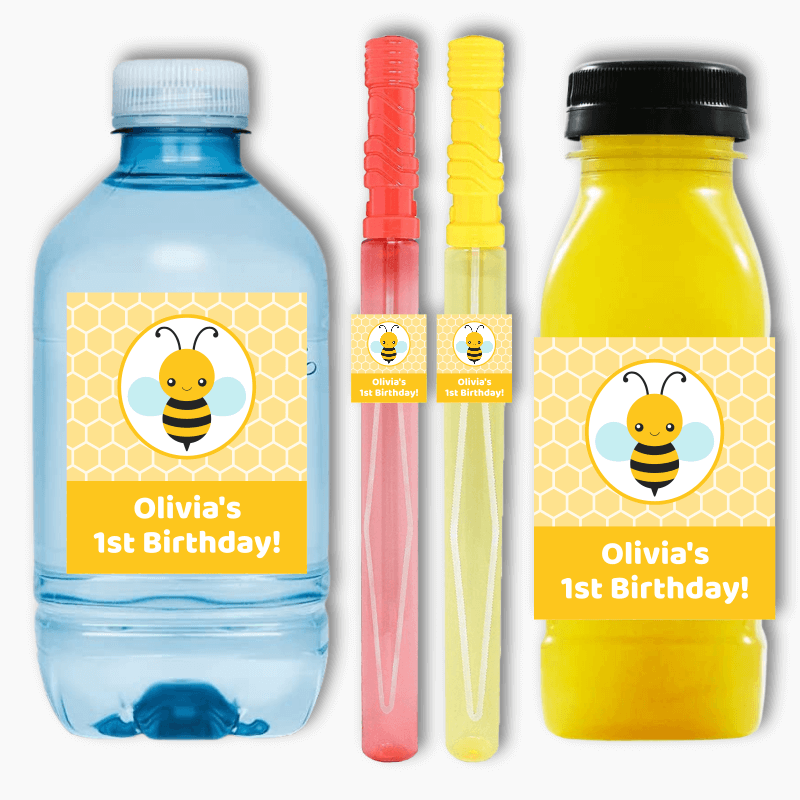 Bee Birthday Party Rectangle Favour Stickers
