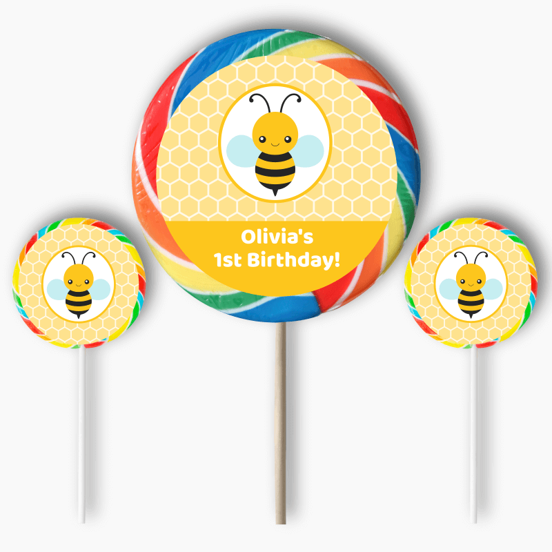 Personalised Buzzy Bee Party Round Lollipop Stickers