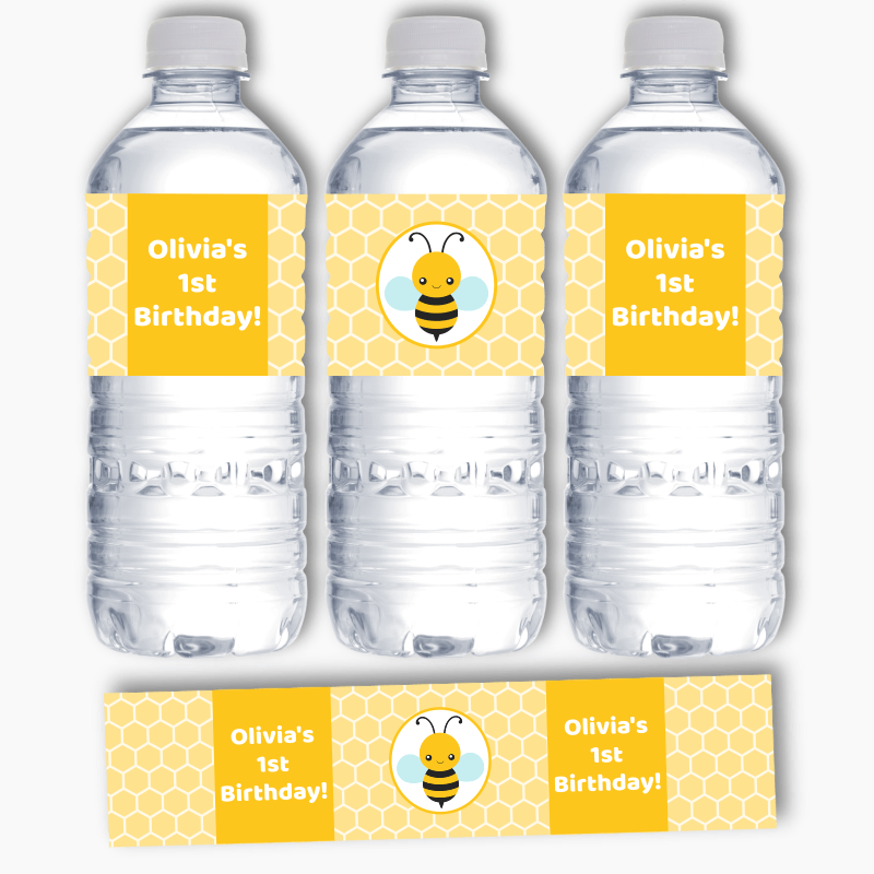 Personalised Buzzy Bee Party Water Bottle Labels