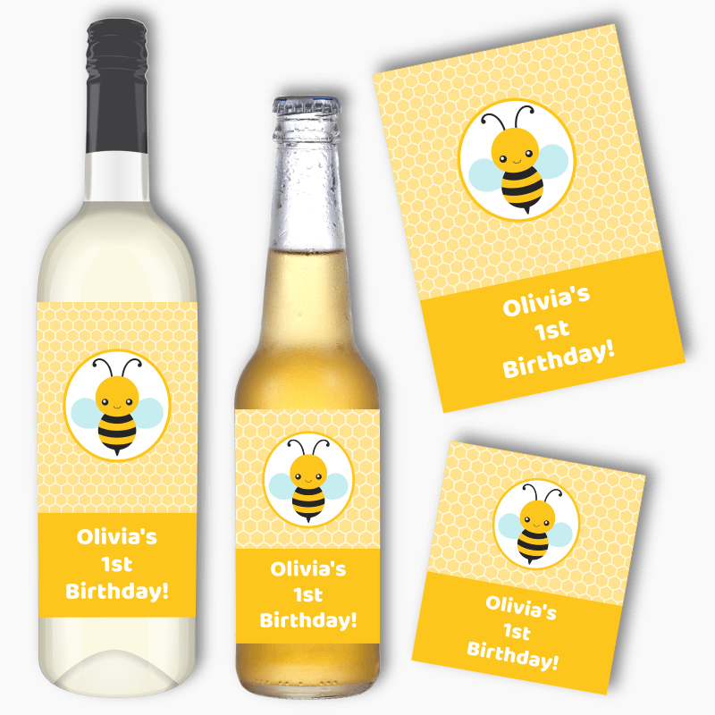 Personalised Buzzy Bee Wine &amp; Beer Labels