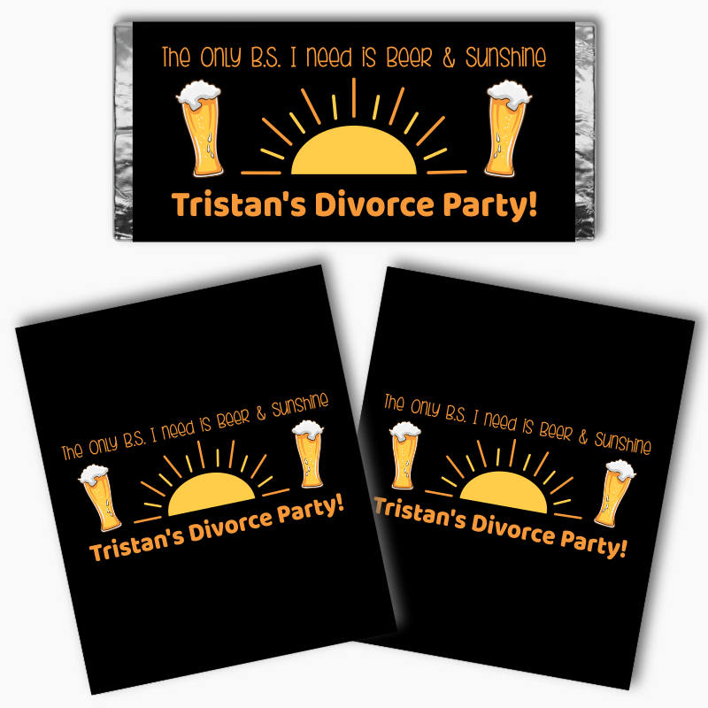 Personalised Beer & Sunshine Divorce Party Mini Chocolate Labels