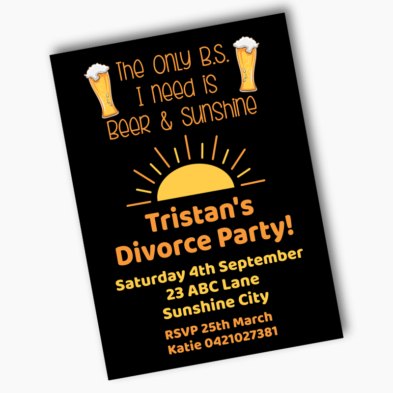 Personalised Beer &amp; Sunshine Divorce Party Invites