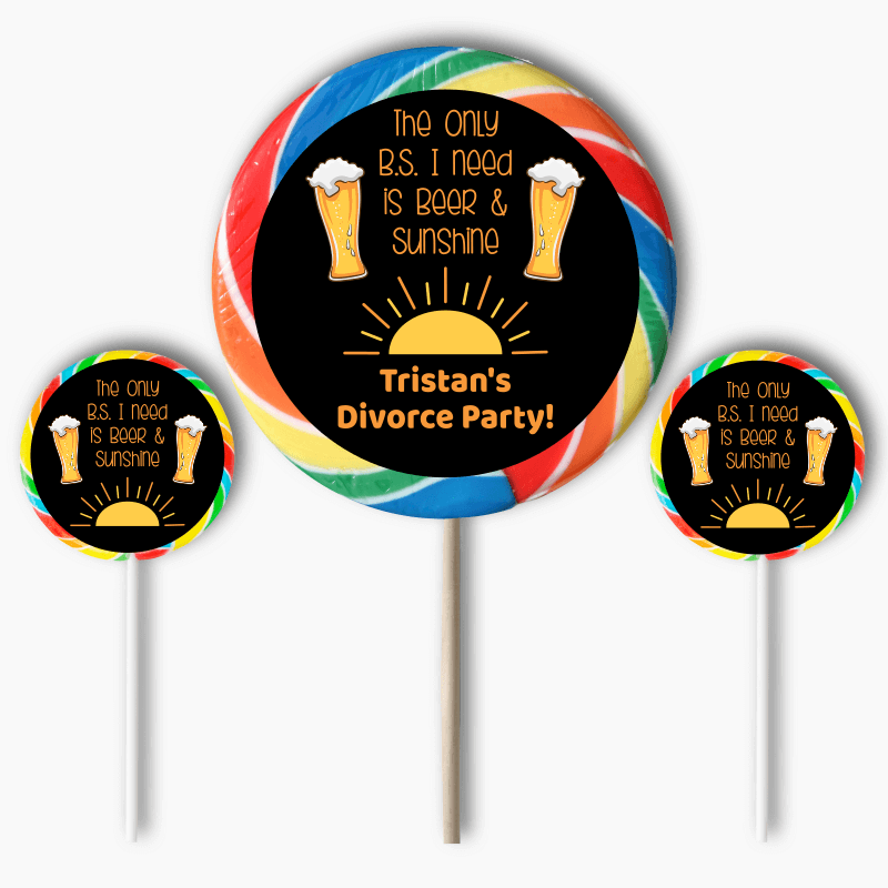 Personalised Beer &amp; Sunshine Divorce Party Round Stickers