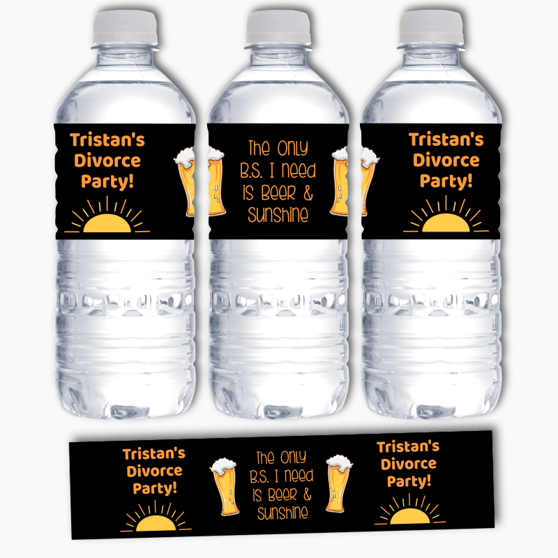 Personalised Beer &amp; Sunshine Divorce Party Water Labels