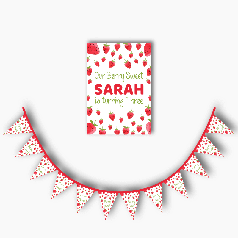 Personalised Berry Sweet Birthday Party Poster &amp; Flag Bunting Combo