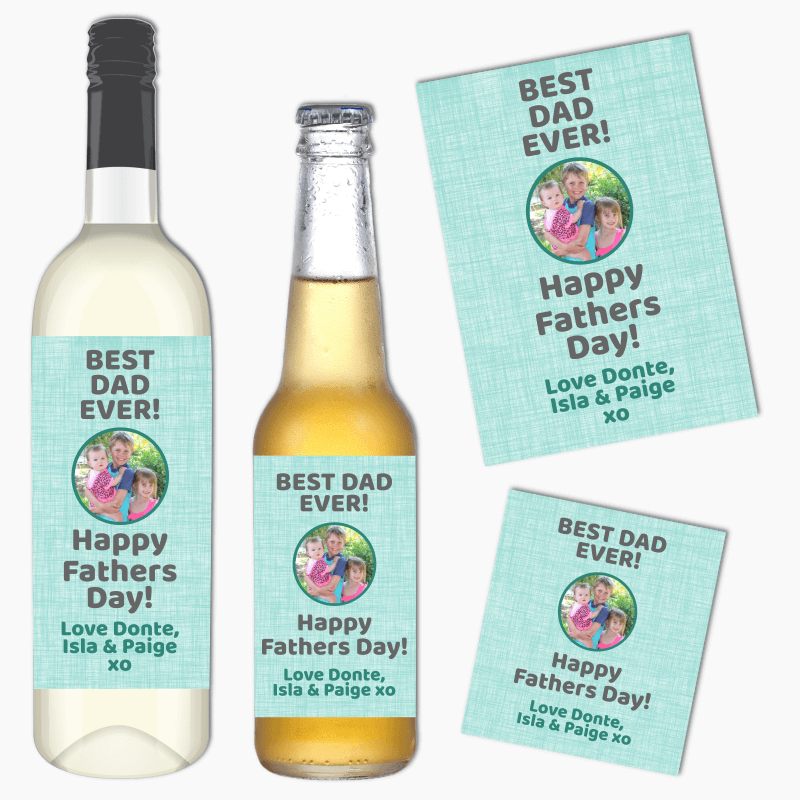Best Dad Ever Fathers Day Gift Wine &amp; Beer Labels with Photo