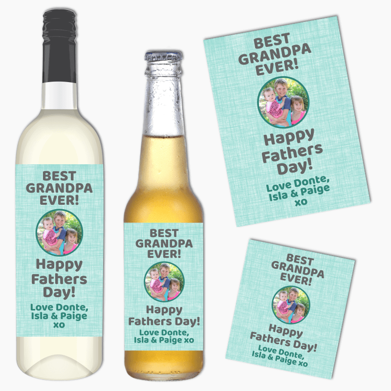 Best Grandpa Ever Fathers Day Gift Wine &amp; Beer Labels with Photo