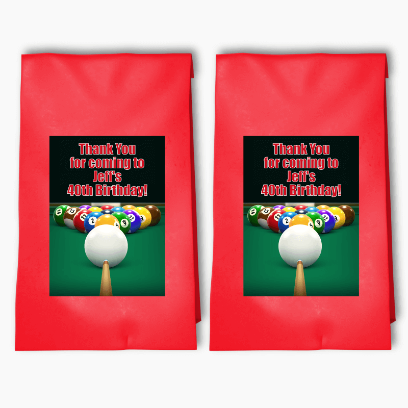 Personalised Billiards 8 Ball Birthday Party Bags & Labels