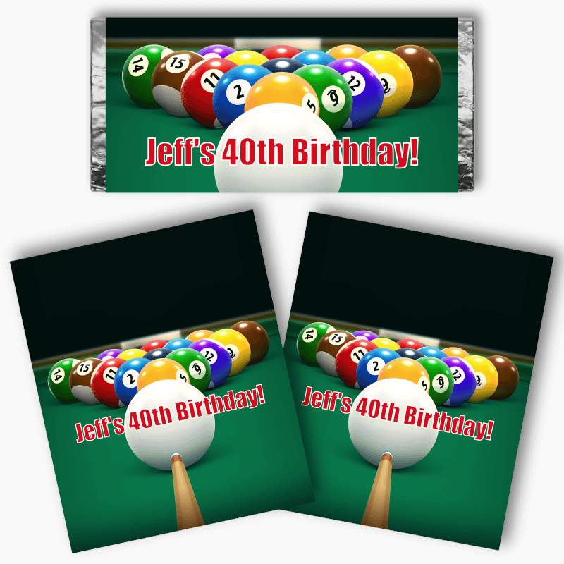 Personalised Billiards 8 Ball Birthday Party Mini Chocolate Labels
