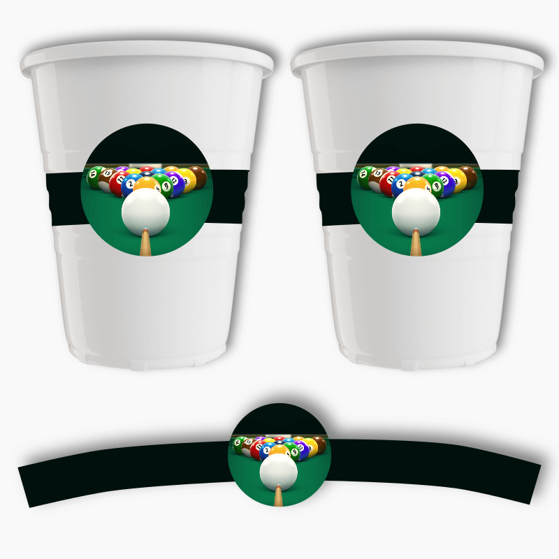 Personalised Billiards 8 Ball Birthday Party Cup Stickers