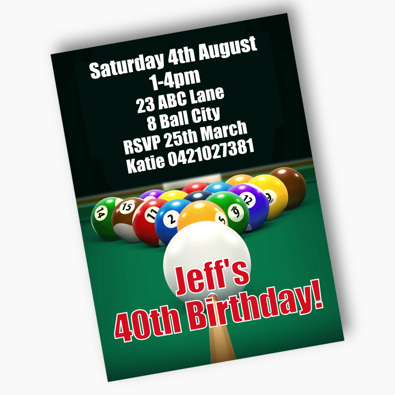 Personalised Billiards 8 Ball Birthday Party Invites