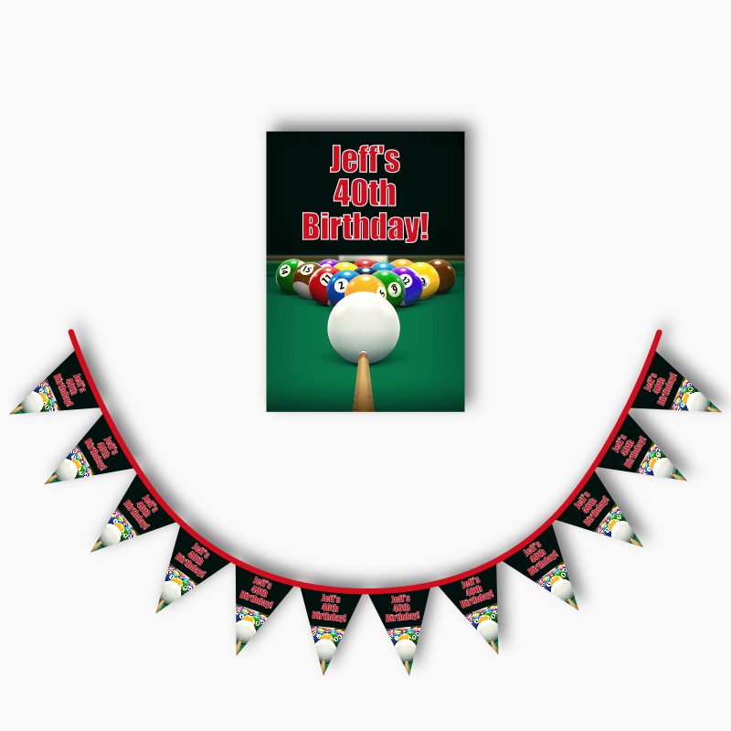 Personalised Billiards 8 Ball Party Poster &amp; Bunting Combo