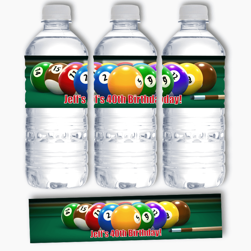 Personalised Billiards 8 Ball Party Water Bottle Labels