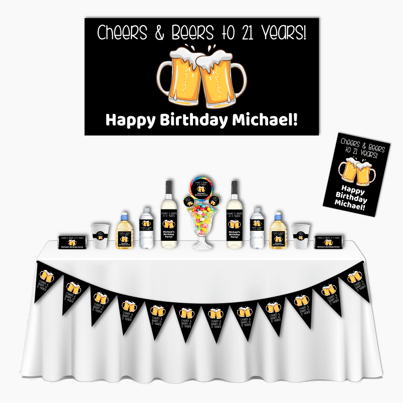 Black Cheers &amp; Beers Deluxe Birthday Party Decorations Pack
