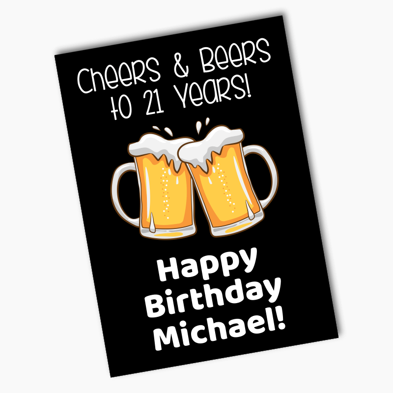 Black Cheers & Beers Birthday Party Posters