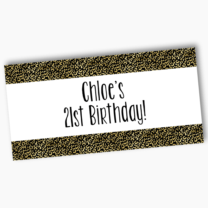Personalised Black &amp; Gold Animal Print Birthday Party Banners