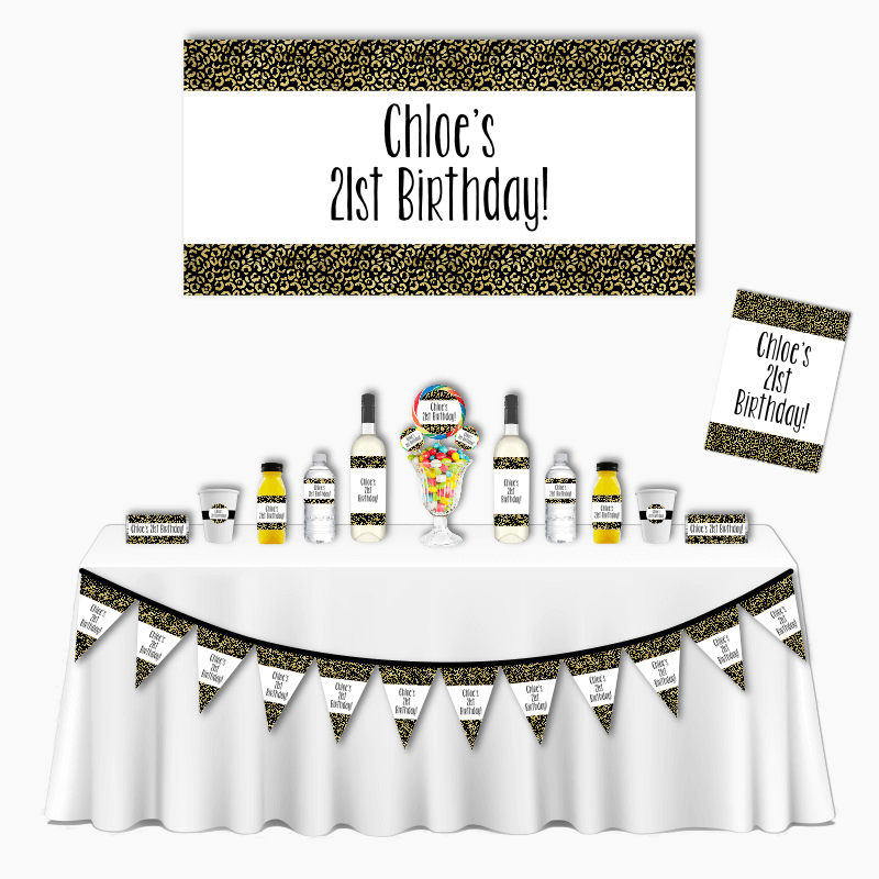 Personalised Black &amp; Gold Animal Print Deluxe Birthday Party Pack
