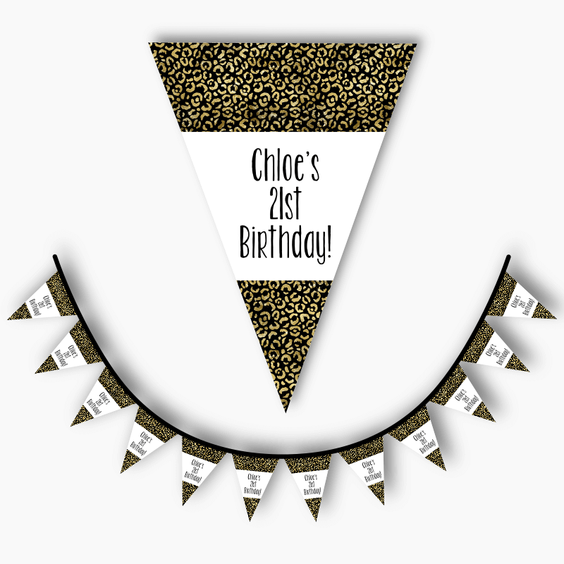 Personalised Black & Gold Animal Print Birthday Party Flag Bunting