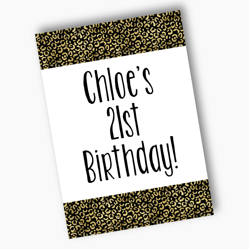 Personalised Black &amp; Gold Animal Print Birthday Party Posters