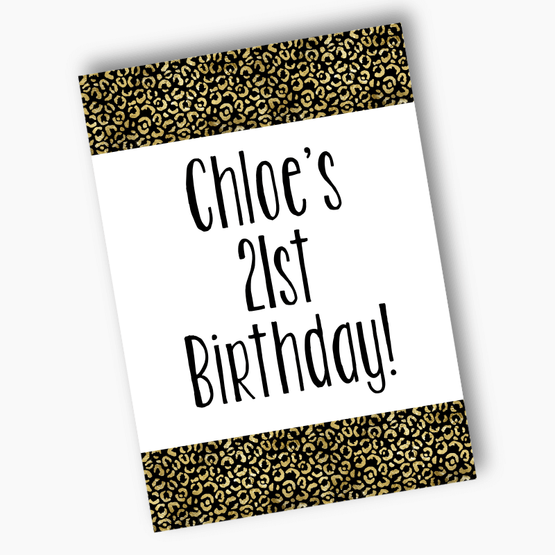 Personalised Black & Gold Animal Print Birthday Party Posters