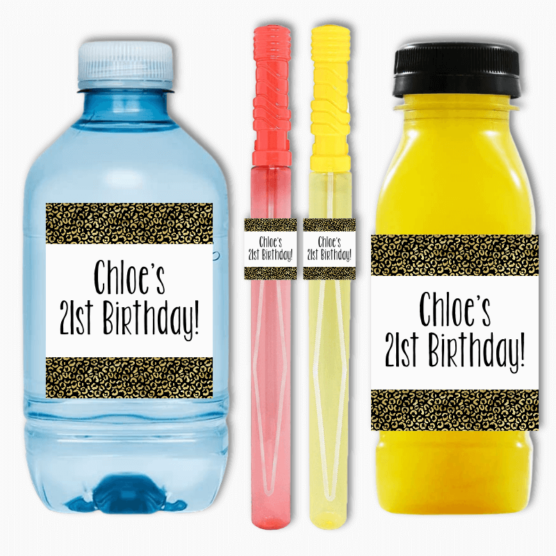 Personalised Black & Gold Animal Print Birthday Party Rectangle Stickers