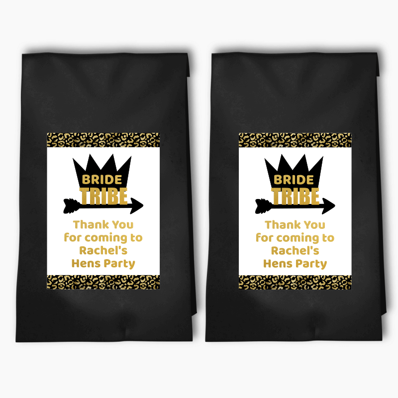 Personalised Black & Gold Bride Tribe Hens Party Bags & Labels