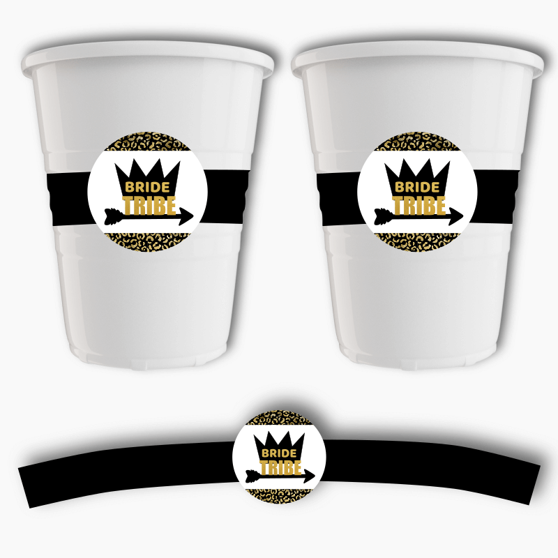 Black & Gold Bride Tribe Hens Party Cup Stickers