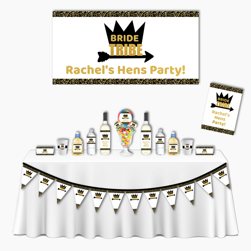 Personalised Black &amp; Gold &#39;Bride Tribe&#39; Deluxe Hens Party Decorations Pack