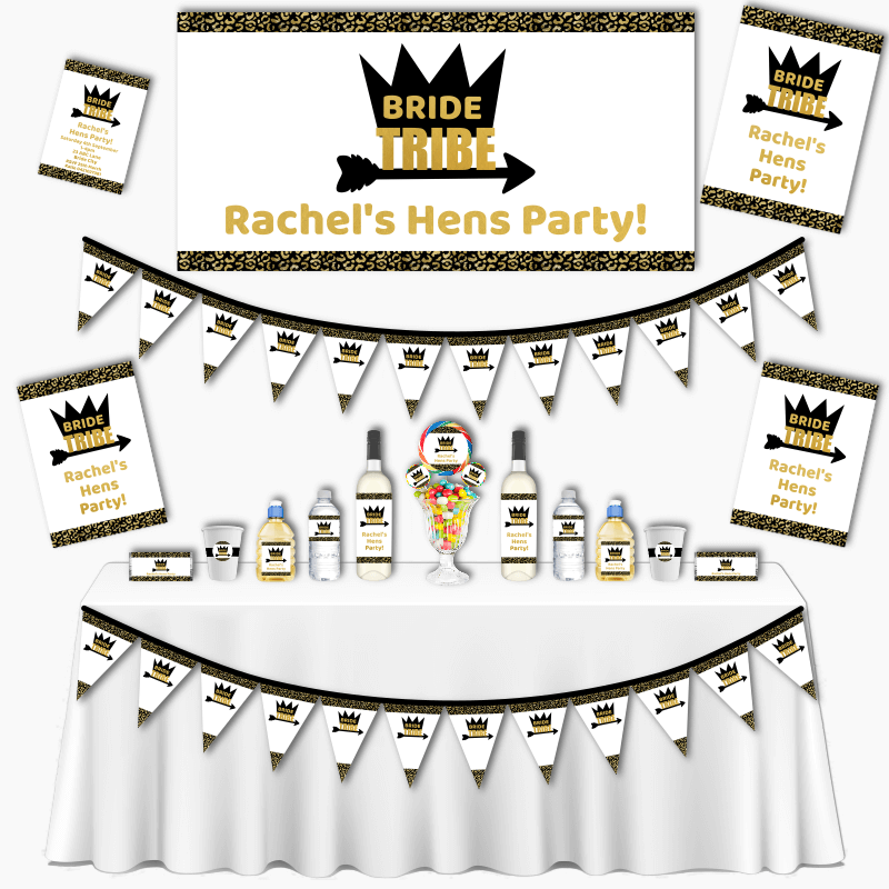 Personalised Black &amp; Gold Bride Tribe Grand Hens Party Decorations Pack