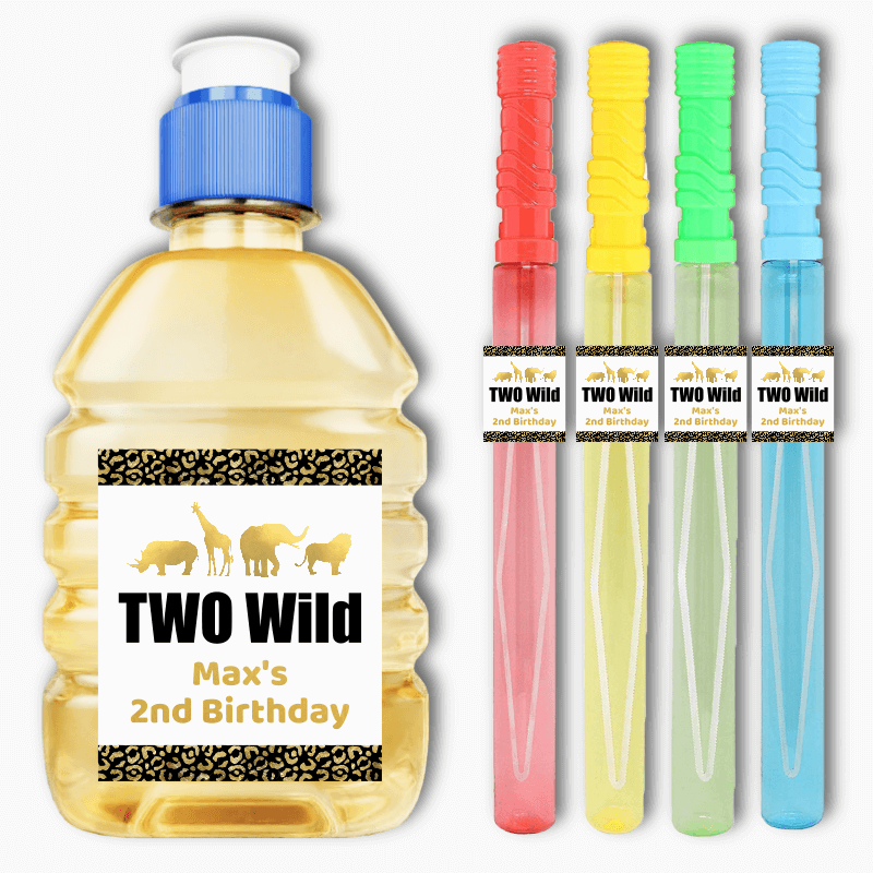 Personalised Black & Gold Two Wild Birthday Party Rectangle Favour Stickers