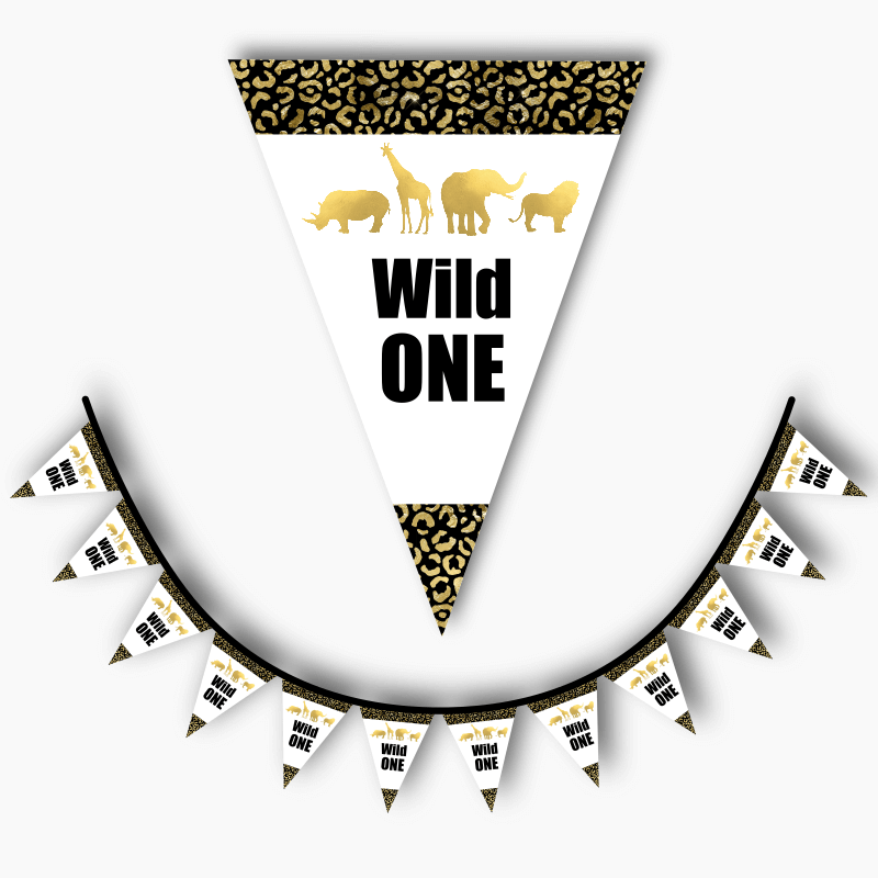 Personalised Black & Gold Wild One Birthday Party Flag Bunting