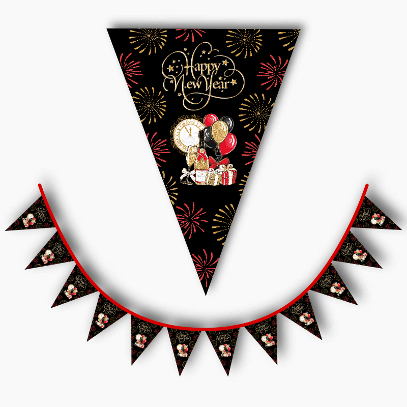 Black, Gold &amp; Red New Years Party Flag Bunting