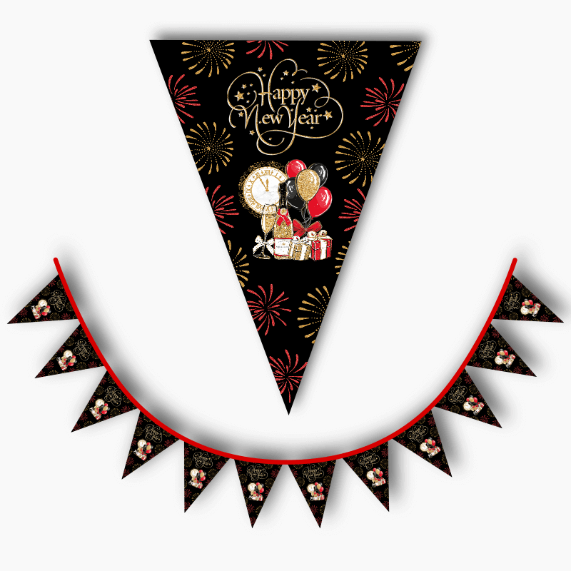 Black, Gold & Red New Years Party Flag Bunting