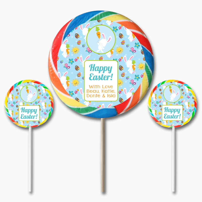 &#39;Blue Bunny&#39; Easter Gift Round Lollipop Stickers