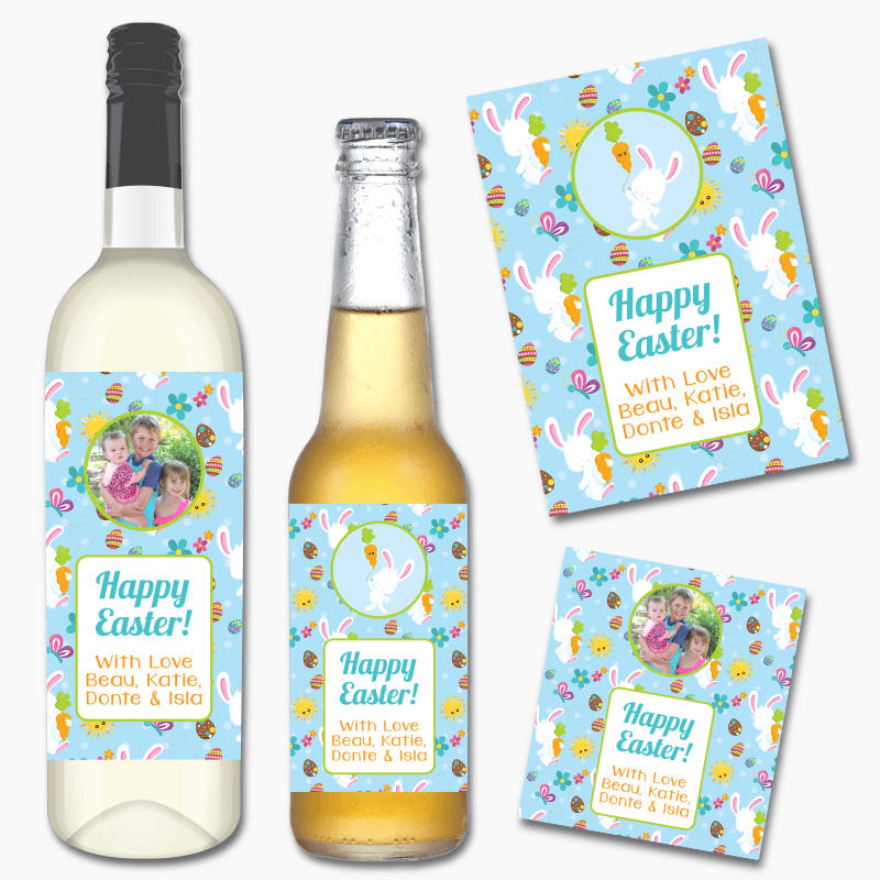 Adult Kids 'Blue Bunny' Easter Gift Wine & Beer Labels