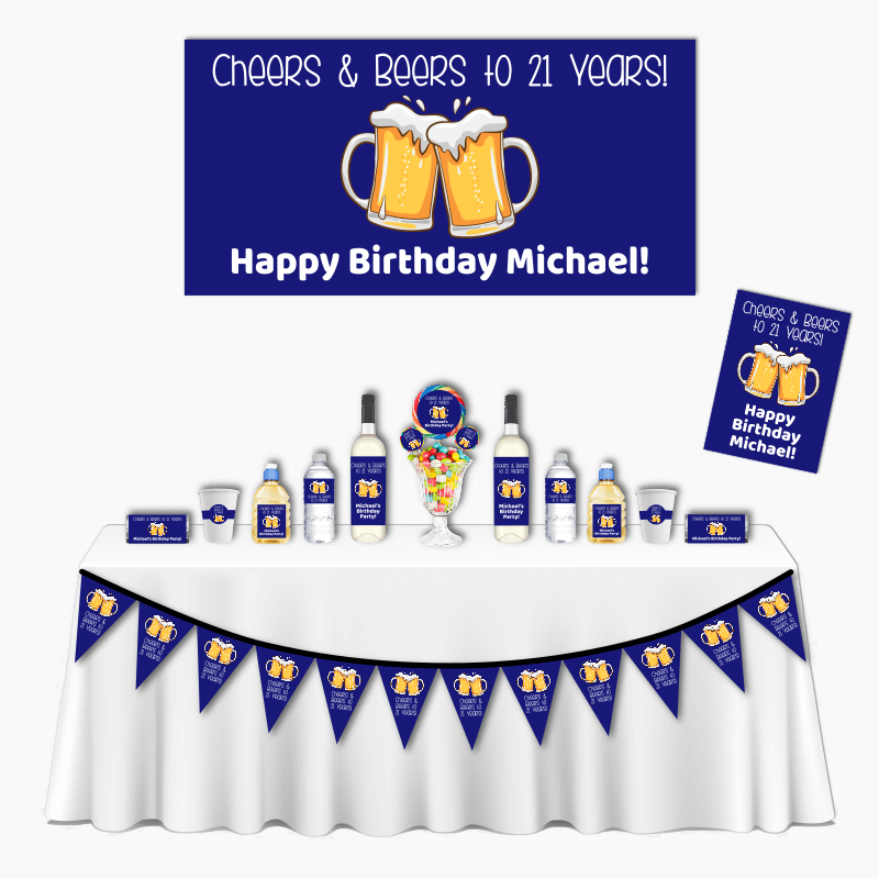 Blue Cheers &amp; Beers Deluxe Birthday Party Decorations Pack